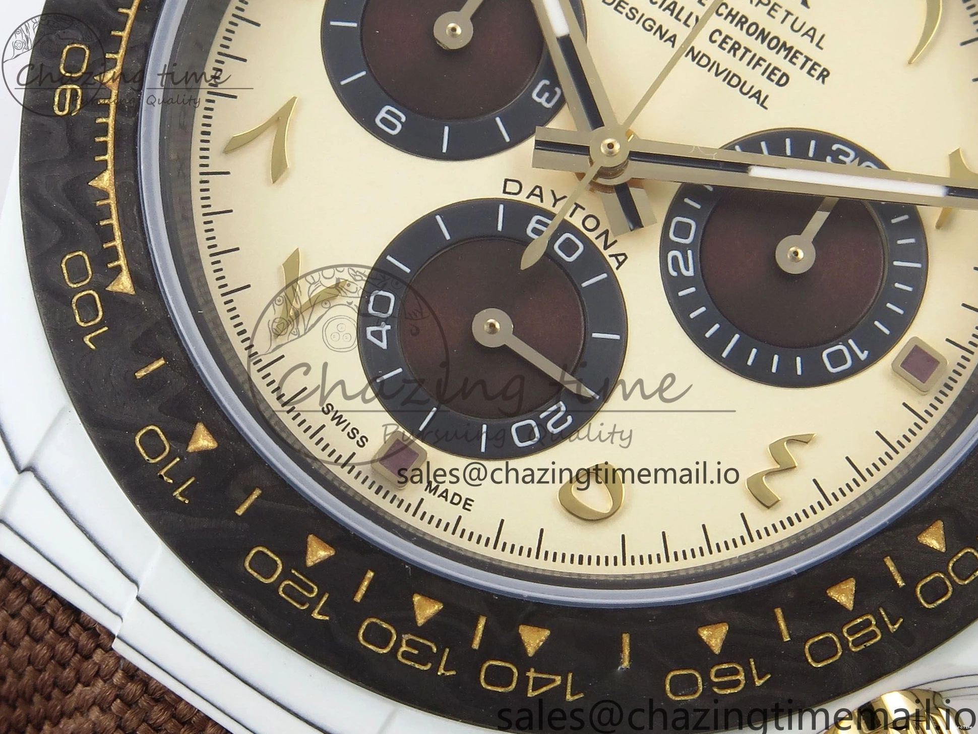 MiroTime 0118 Refined Daytona DIW “DESERT EAGLE”  White Carbon DIWF 1:1 Best Edition Cream Brown Dial on Brown Nylon Strap SH 1074